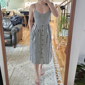 Mango Black and White Striped Midi Dress